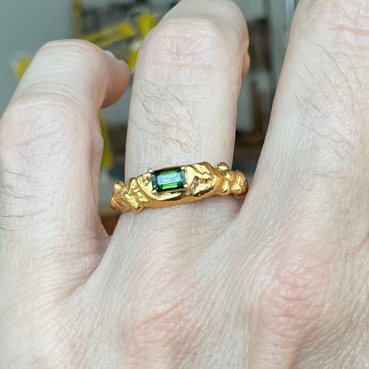 gold textured ring with Tourmaline gemstone