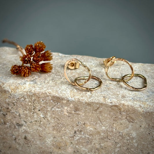 AFIOK TWO LINK GOLD STUD EARRINGS