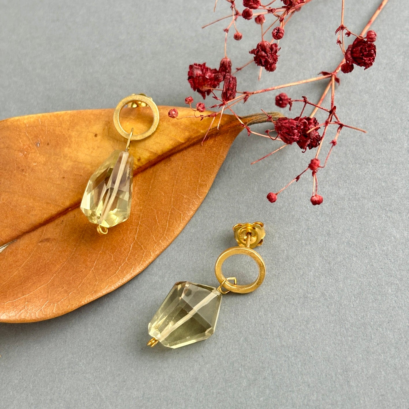 INDIAN SUMMER GOLD DROP EARRINGS - GOLD CITRINE