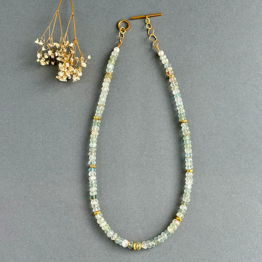 INDIAN SUMMER BEADED GOLD NECKLACE-AQUA/MORGANITE