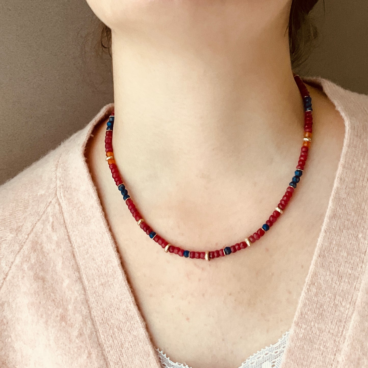 INDIAN SUMMER BEADED GOLD NECKLACE- RUBY