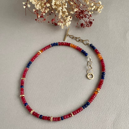 INDIAN SUMMER BEADED 9KT GOLD NECKLACE- RUBY