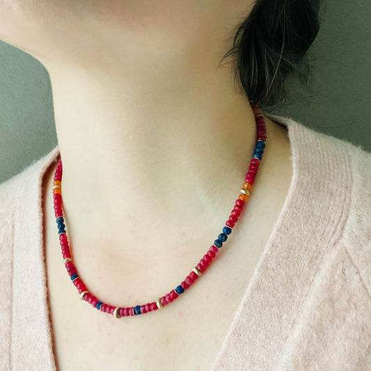 INDIAN SUMMER BEADED GOLD NECKLACE- RUBY
