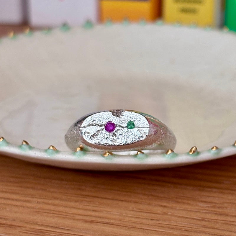 PLETHORA GEMSTONES SILVER SIGNET RING