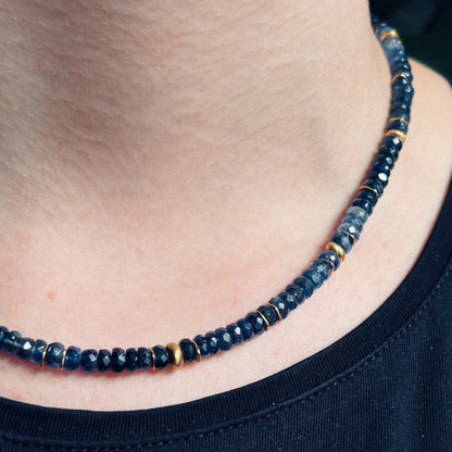INDIAN SUMMER BEADED GOLD VERMEIL NECKLACE - BLUE SAPPHIRE