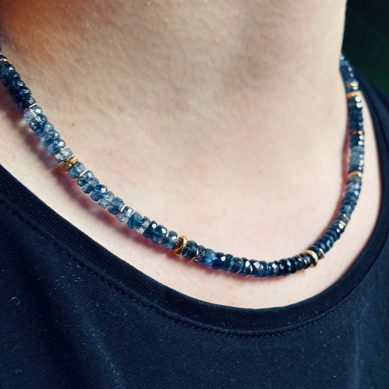INDIAN SUMMER BEADED GOLD VERMEIL NECKLACE - BLUE SAPPHIRE