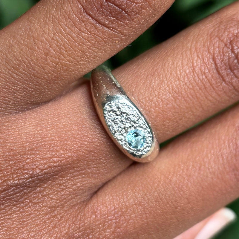 PLETHORA SILVER SIGNET GEMSTONE RING - AQUA