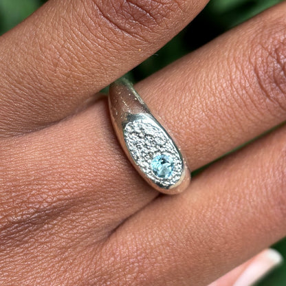 PLETHORA SILVER SIGNET GEMSTONE RING - AQUA