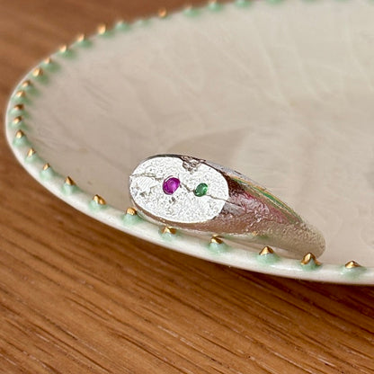 PLETHORA GEMSTONES SILVER SIGNET RING