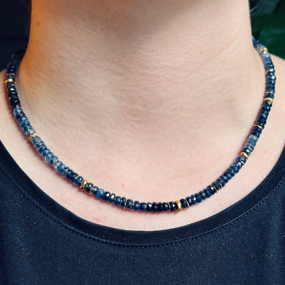 INDIAN SUMMER BEADED GOLD VERMEIL NECKLACE - BLUE SAPPHIRE