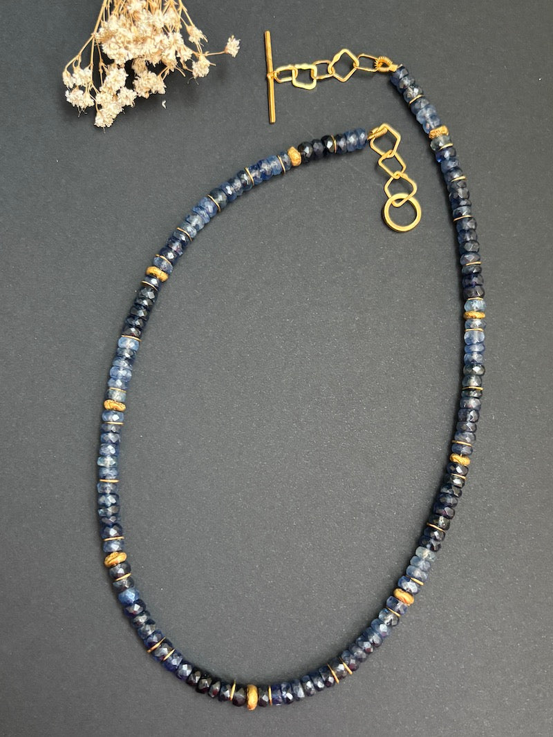 INDIAN SUMMER BEADED GOLD VERMEIL NECKLACE - BLUE SAPPHIRE