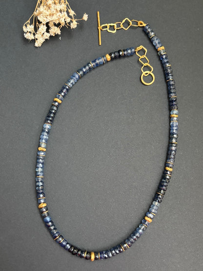 INDIAN SUMMER BEADED GOLD VERMEIL NECKLACE - BLUE SAPPHIRE