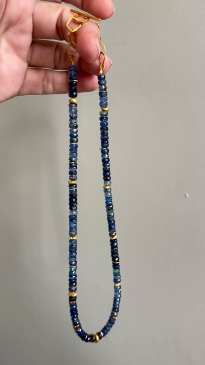 INDIAN SUMMER BEADED GOLD VERMEIL NECKLACE - BLUE SAPPHIRE